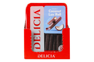 Вафлі зі смаком кокоса Coconut lux roll Delicia лоток 0.45кг