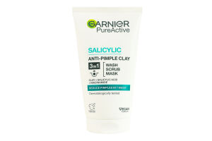 Гель для умывания скраб и маска для лица с глиной 3в1 Garnier PureActive 150мл