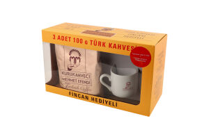 Кофе молотый турецкий + кофейная чашка в подарок Kurukahveci Mehmet Efendi к/у 3х100г