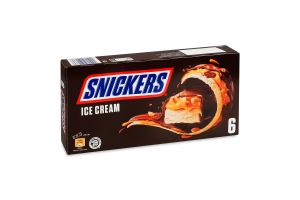 Морозиво молочне покрите молочно-шоколадною глазур'ю зі смаженим арахісом та карамеллю Snickers к/у 6х45.6г