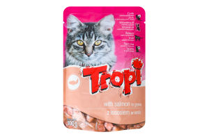 Корм влажный для взрослых котов всех пород Кусочки лосося в соусе Tropi д/п 100г