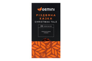 Чай чорний кенійський з духмяними спеціями та ароматом апельсина Різдвяна казка Gemini в/с к/у 25х1.5г