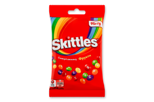 Драже жувальні у різнокольоровій цукровій оболонці Фрукти Skittles м/у 95г