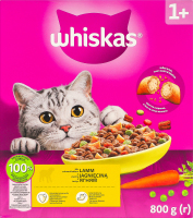 Корм сухой полнорационный для взрослых котов с ягненком Whiskas к/у 800г