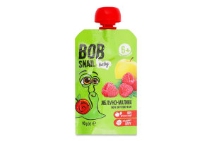 Пюре фруктово-ягодное для детей от 6мес гомогенизированное Яблоко-малина Baby Bob Snail д/п 90г