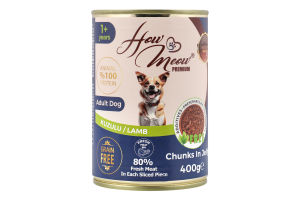 Корм д/дорослих собак з ягням 400г ж/б How Meow