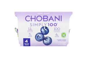 Chobani Simply 100 Greek Yogurt Blueberry - 4 PK