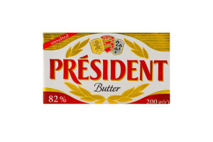 Масло кислосливочное 82% несоленое President м/у 200г