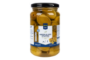 Оливки зеленые фаршированные анчоусами в подсолнечном масле пастеризованные Metro Chef с/б 320г