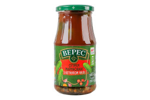 Огурцы маринованные стерилизованные с кетчупом чили Верес с/б 500г