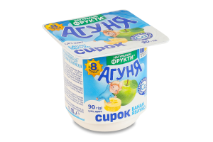Сирок 3.9% для дітей від 8міс з наповнювачем фруктовим Банан-яблуко Агуня ст 90г