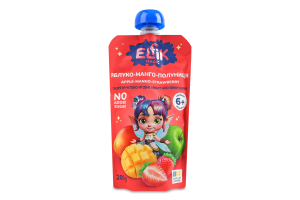 Пюре для дітей від 6міс без цукру гомогенізоване стерилізоване Яблуко-манго-полуниця Elfik Magic д/п 200г