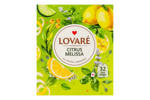 Бленд чаю трав'яного та зеленого байхового дрібного з ароматом лимона Citrus Melissa Lovare к/у 32х1.5г