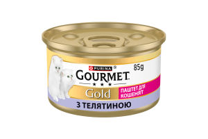 Корм консервированный полнорационный для котят с телятиной Паштет Gold Gourmet ж/б 85г