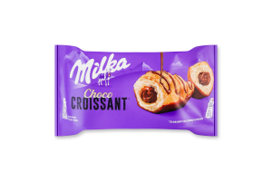 Круассан снизу глазированный и сверху декорированный молочным шоколадом с начинкой с молочным шоколадом Milka м/у 50г