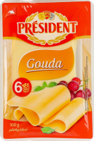 Сыр 47% твердый ломтиками Гауда President лоток 100г