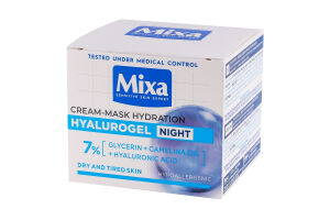 Крем-маска для сухої зневодненої шкіри обличчя нічний зволожуючий Hydrogel Mixa 50мл