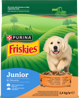 Корм сухой для щенков полнорационный с курицей, овощами и молоком Junior Friskies м/у 2.4кг