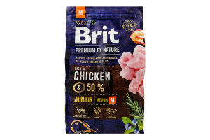 Корм сухий для цуценят та молодих собак середніх порід Chicken Junior Premium Nature Brit м/у 3кг