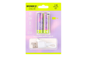 Елемент живлення акумуляторний Li-ion AA 1,5В 1480mAh Type-С 2шт Work's