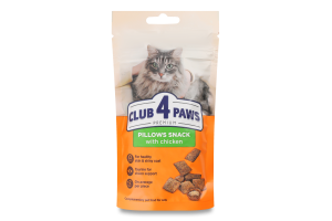Ласощі д/котів Подушечки Premium з куркою 60г Club 4 Paws