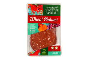 Сейтан Wheat salami з спеціями натуральне копчення нарізка 100г в/у Vegetus
