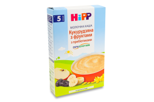 Каша молочна для дітей від 5міс з пребіотиками Кукурудзяна з фруктами Hipp к/у 250г