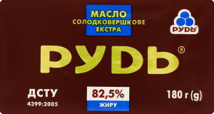 Масло сладкосливочное 82.5% Экстра Рудь м/у 180г