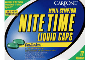 CareOne Nite Time Multi-Symptom Liquid Caps Cold/Flu Relief - 12 CT