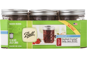 Ball Freezer Safe Quilted Crystal Jelly Jars Regular Mouth 8 OZ - 12 CT