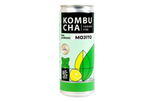 Напиток брожения фильтрованный непастеризованный с сахаром Mojito Kombucha Vit-Fit ж/б 0.33л