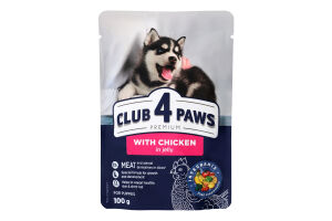 Корм консервированный полнорационный для щенков С курицей в желе Premium Club 4 Paws д/п 100г
