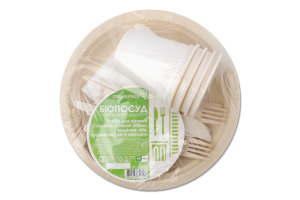 Набір д/пікніка з кукурудзяного крохмалю Тарілка+ Стакан 200мл+Виделка+Ніж+Серветка 4персони Грін Пак