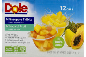 Dole Pineapple Tidbits and Tropical Fruit Cups - 12 CT