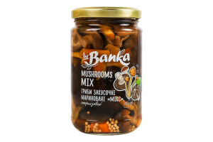Гриби закусочні мариновані стерилізовані з цукром та підсолоджувачем Мікс the Banka с/б 300г