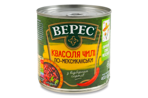 Квасоля чилі по-мексиканськи стерилізована Верес з/б 400г