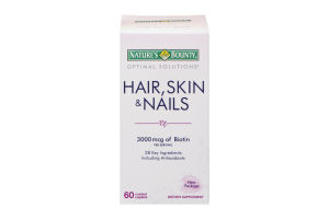 Nature's Bounty Optimal Solutions Hair, Skin & Nails Dietary Caplets 3000 mcg of Biotin Per Serving - 60 CT