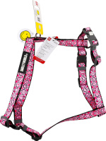 Шлея д/собак Смайли на рожевому з QR паспортом анатомічна H-образна нейлон пластиковий фастекс р.M 20мм A38-60см B45-60см WauDog