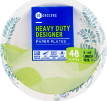 SE Grocers Paper Plates 8 1/2" Lunch Size Heavy Duty Designer - 48 CT