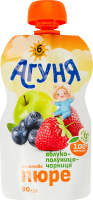 Пюре фруктовое для детей от 6мес гомогенизированное стерилизованное Яблоко-клубника-черника Агуня д/п 90г