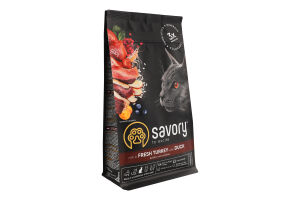 Корм д/стерилізованих котів з індичкою та качкою сухий 400г Savory