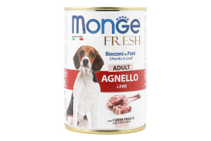 Корм консервированный дополнительный для взрослой собаки с кусочками ягнятины Fresh Monge ж/б 400г