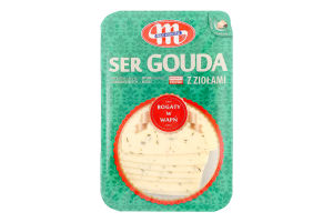 Сыр 45% твердый сычужный нарезанный Гаунда с зеленью Mlekovita лоток 150г