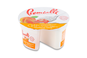 Сир кисломолочний зернистий з наповнювачем Абрикос-мед 7% 150г стакан Преміалле