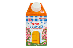 Сливки 33% ультрапастеризованные Селянські т/п 500г