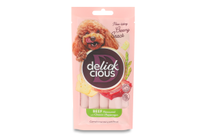 Ласощі для собак кремові Яловичина з додаванням сиру та спаржі Delickcious м/у 4х15г