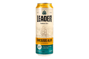 Пиво 0.5л 4.2% светлое фильтрованное пастеризованное Leader ж/б