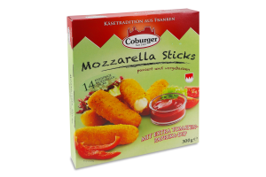 Палички сирні 45% Моцарела з томатом та паприкою Coburger к/у 300г