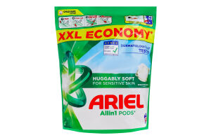 Средство моющее жидкое синтетическое в капсулах для чувствительной кожи Huggable soft Allin1 Pods Ariel 44х20.6г