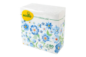 Салфетки бумажные однослойные 325х325мм Green line Ecolo 80шт